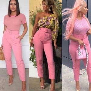 Zara pink high waist belted pants